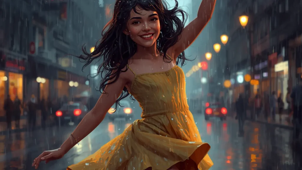 rain with beautiful girl