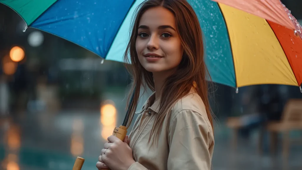 rain with beautiful girl