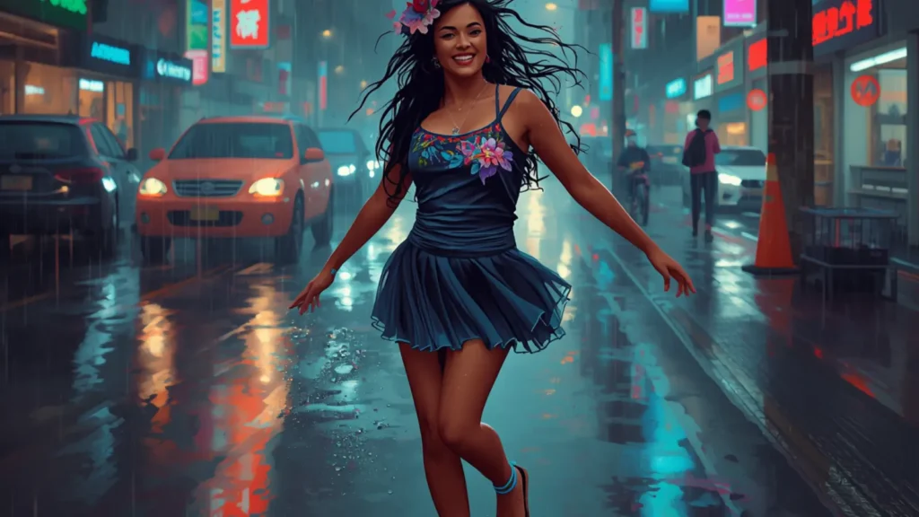 rain with beautiful girl