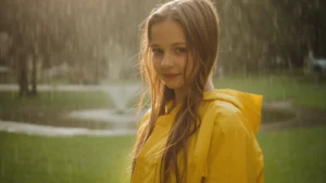 rain with beautiful girl
