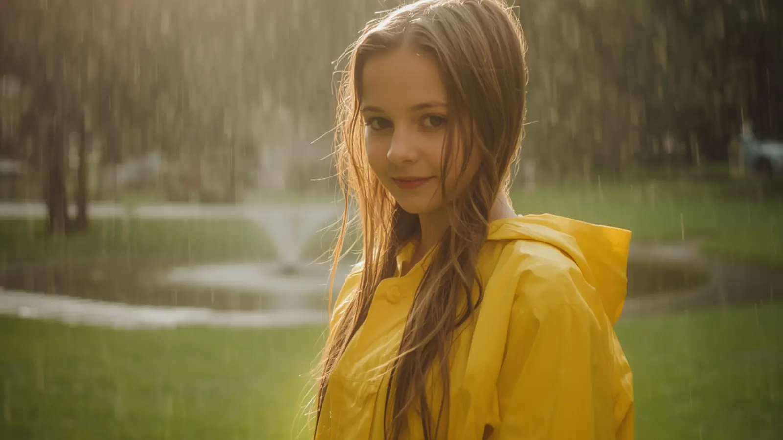 rain with beautiful girl